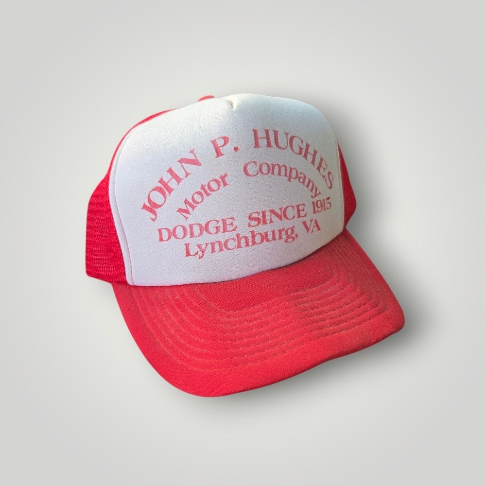Vtg San Sun Dodge Motors Trucker Hat John P Hughes‎ Red White Men OSFA Snapback